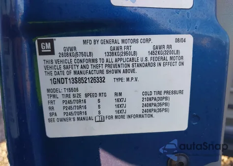 2005 Chevrolet Trailblazer Ls из США, поврежденный, VIN 1GNDT13S852126332